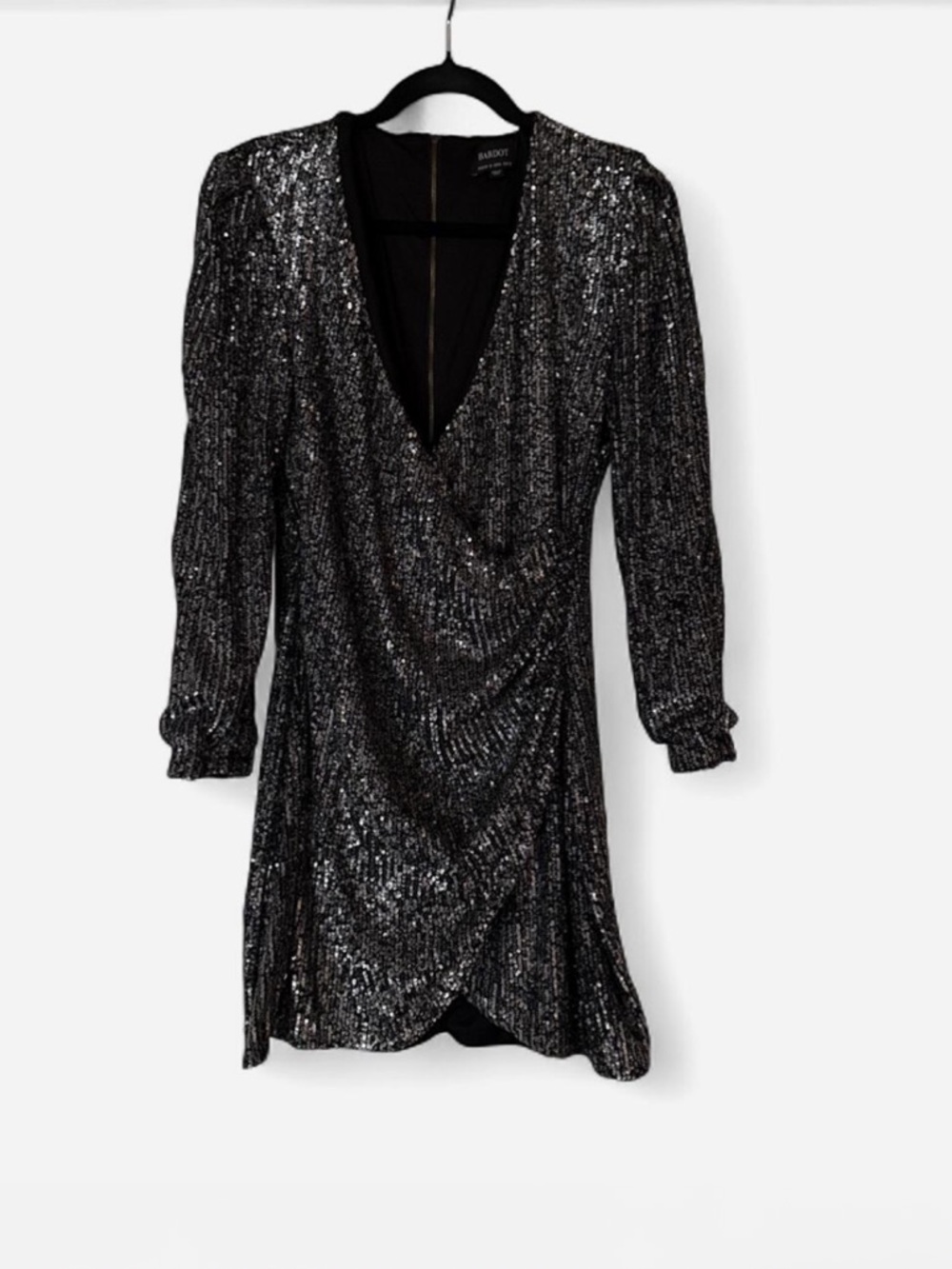Bardot Sequin Wrap Mini Dress size S party glam cocktail evening wear flattering